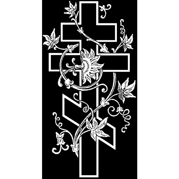 Гравировка «Крест в круглой раме с узором из цветов»