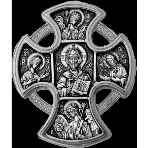 Гравировка «Крест с изображением Иисуса, святых и ангелов»
