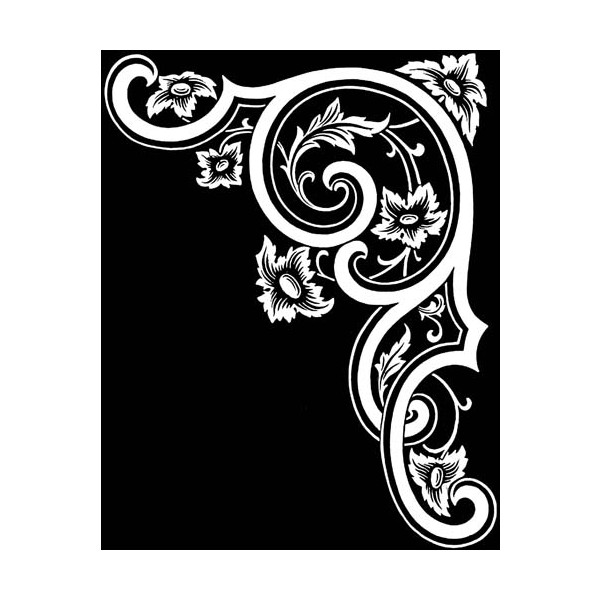 Гравировка виньетка «Фигурный уголок с цветочным орнаментом»